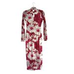 Anthropologie  Long-Sleeve Mock-Neck Mesh Printed Slim Midi Dress Pink XXS Retro Photo 4