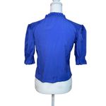 French Connection Puff Sleeve Crepe Button-Up Top Preppy Blouse Size 2 Baja Blue Photo 1