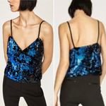 ZARA  Juliette Strappy Blue Sequin on Black Velvet Tank Top Camisole‎ Size Small Photo 1