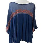 Free People  Bohemian Linen Embroidered Poncho Top Oversized Medium Summer Flowy Photo 5