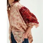 Free People  Western Bohemian Dainty Rose Bud Button Down Oversized Blouse Medium Photo 4