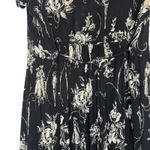 Bila Black Toile Floral Gauze Midi Dress XL Boho Button Front Tie Back Rayon Photo 5