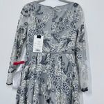 Mac Duggal Floral Embroidered Illusion Long Sleeve Gown Platinum Silver NWT 8 Photo 2