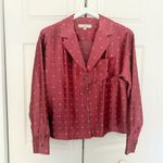 Loft Floral Foulard Lapel Satin Shirt Coral Pink Collared Blouse Size Small Photo 3