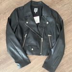 Anne Klein  Faux Leather Black Cropped Moto Jacket Size US 10 NEW Photo 0