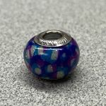 Murano Glass Bead European Charm Bracelet Purple Blue White Sparkle Accent Photo 0