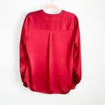 EXPRESS  Satin Silky V neck Button Detail Balloon Sleeve Blouse Top Crimson Med Photo 5