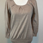 New York & Co Scoopneck 3/4 Sleeve Lightweight Sweater Beige Size Large Tan Photo 0