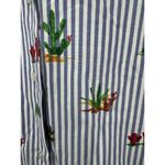 ZARA  Trafaluc Shirt Women XS Blue Striped Button Front Novelty Cactus Print‎ Photo 5