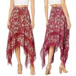 BCBGMAXAZRIA  Floral Print Toile Handkerchief Midi Skirt Red Size XS Photo 2