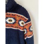Lucky Brand Western Geo Print Full Zipper Fleece Jacket Navy Blue Brown Large Photo 4