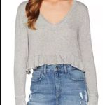 BB Dakota Gray Ruffled Vneck Sweater Photo 0