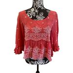 American Eagle Floral Blouse Embroidered Tassle Bell Sleeve  Photo 1