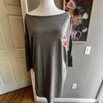 Gray Pajama Top With Pink Floral Applique 3/4 Sleeves Cozy Loungewear NWT Size L Photo 1