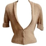 EXPRESS  Mohair Wool Tan Short Sleeve Cropped Cowl Neck Knit Cardigan Sweater S Photo 1
