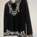 Neiman Marcus  Embroidered Sweater Blouse Top Black White Silk Cotton Size Small Photo 0