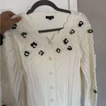 Talbots  Cableknit Cream Sweater Cardigan Grandmacore 3D Flowers Crochet Cozy Photo 6