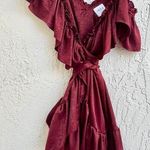 MISA Los Angeles Misa Valerya Ruffle Trim Cold Shoulder Wrap Mini Dress Red Wine Women's Size XS Photo 0
