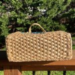 Floral Woven Straw Tote Bag Tan Photo 5