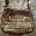 Myra Bag Canvas Leather Shoulder Bag Boho Southwestern Tote Purse Brown Photo 1