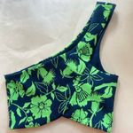 ZARA Jacquard Top One Shoulder Crop Tank Navy Blue Green 5039/687 Floral Small Photo 8