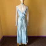Vintage 70s Blue Lace Long Sleeve Nightgown Hostess Dress Victorian Small Photo 5