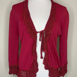Joseph A Y2K  Red Crochet Trim Cardigan Sz Medium Front tie Photo 0