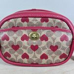 Coach Camera Bag In Signature Canvas With Heart Print Tan Brass Red Coated Photo 0