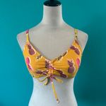 Aerie NWT  V Ruched Scoop Bikini Top Women's Bright Mustard Swim Beach Size L Photo 2