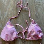 Iridescent holo snakeskin baby pink heart cut out bikini top bottom set S NEW Photo 2