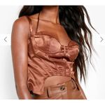 Boohoo Satin Boned Corset Top in Brown Photo 5