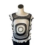 ZARA NWOT  Woman Black & White Crochet Short Sleeve RUFFLED Top Photo 10