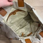 Tory Burch Ella Canvas Embroidered Leather Beige Tote Bag Photo 7