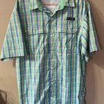 Columbia PFG Plaid Button-Down Shirt Short Sleeve Men’s Large Fishing Omni-Shade Photo 0