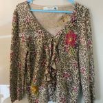 Sparrow for Anthropologie Women’s Purrfect Posy Leopard Print Ruffle Cardigan M Pink Size M Photo 0