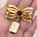 Vintage Gold Bow Locket Garnet Birthstone Brooch Photo 5