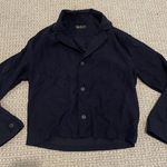 ZARA  Shirt Womens Small Navy Blue Button Front Long Slv Blouse Collar Modest Photo 0