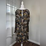 H&M Black, Yellow and Ivory Floral Print Smocked Waist Long Sleeve Midi Dress Photo 4