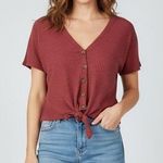 Pink republic  Women's Waffle Knit Tie Front Button Down Top Size L Photo 0