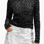 AllSaints Eris Leopard Top Ruched Bodycon Top Blouse Size 2 Black Photo 0