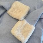 ZARA FAUX FUR TRIM Cream Fur Cuffs KNIT BLEU SWEATER CROP SOFT SZ S # 1725 Photo 8