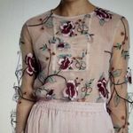 Endless Rose Long Sleeve Round Neck Embroidered Floral Mesh Top Beige/Red Size S Photo 0