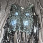 Umgee Black and Blue Fringe Lace Vest Photo 3