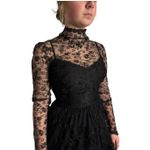 Vintage 1950s Dusauzay Black Lace Dress with Red Rosette Appliqués XS Photo 7