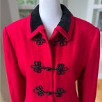 Vintage International Scene Red Wool Blazer Jacket Black Velvet Collar Cording S Photo 3