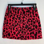 Topshop Red Leopard Skirt 0 Womens Denim Mini Raw Hem Casual Pockets Zipper Photo 1