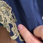 Marchesa Notte Navy/Gold Lace Embroidered Beaded Satin Sheath Evening Dress sz 8 Blue Photo 14