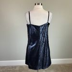 AQUA Sequined Sleeveless Mini Shift Cocktail Dress Navy Blue Size 12 Large by  Photo 3