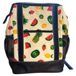 Lands' End  Large Canvas Coated Fruit Print Backpack Navy Trim Insulated CoolerBag Photo 0