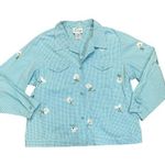 Quacker Factory Quaker Factory Blue and White Checkered Daisy Button Down Shirt Jacket Photo 0